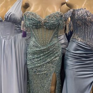 Elegant Blue Sequin Evening Gown